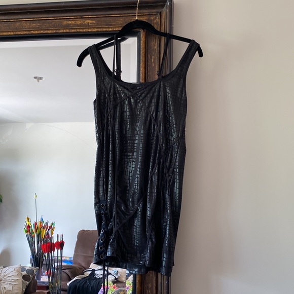 Savage, medium black, stripy, rocker tang style shirt, mini dress, unique style - Picture 4 of 7